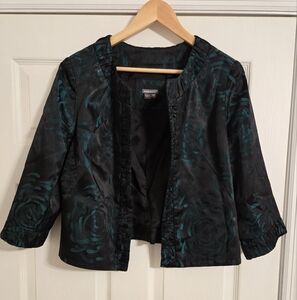 Anthracite Black and Green Floral open front Jacket size 14 petite